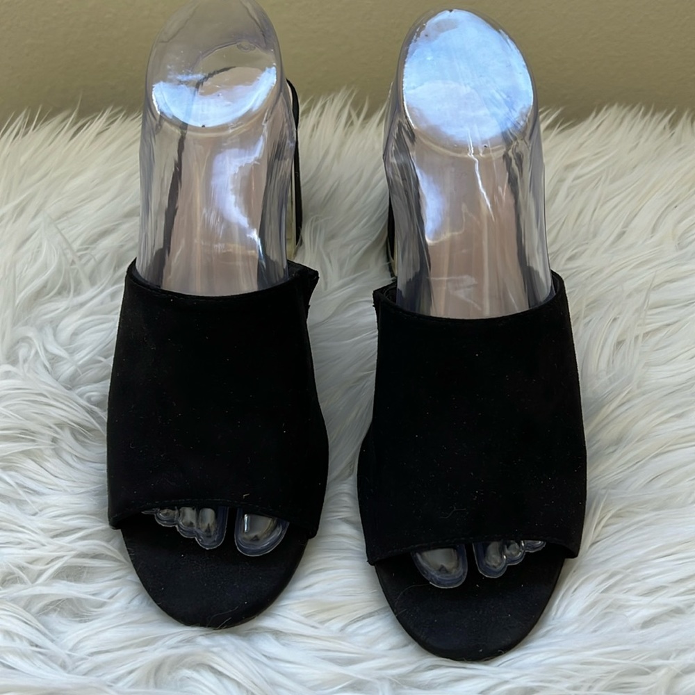 Women’s Block Heel with Gold Outline H by Halston Black Open Toe Sandals Size 10